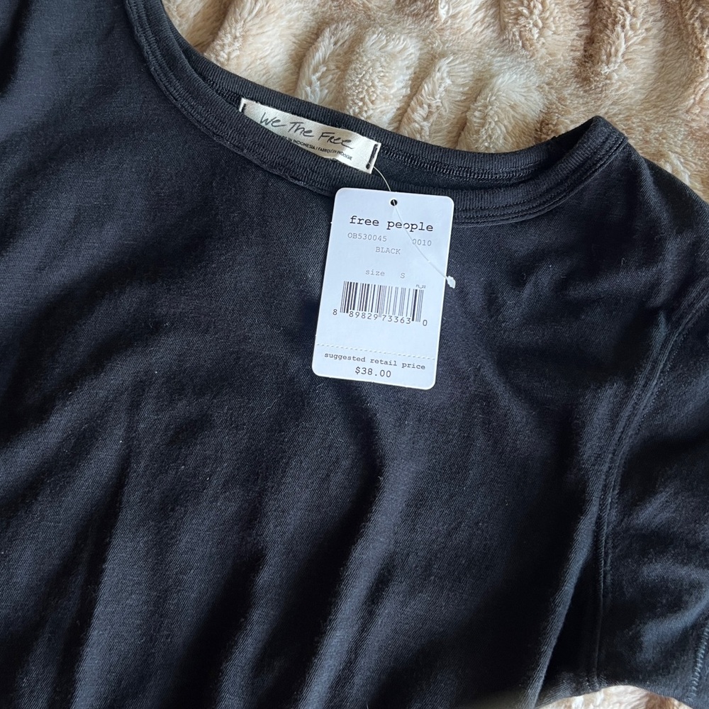 NWT Free People Clare Short Sleeve Black T shirt - Picture 6 of 7